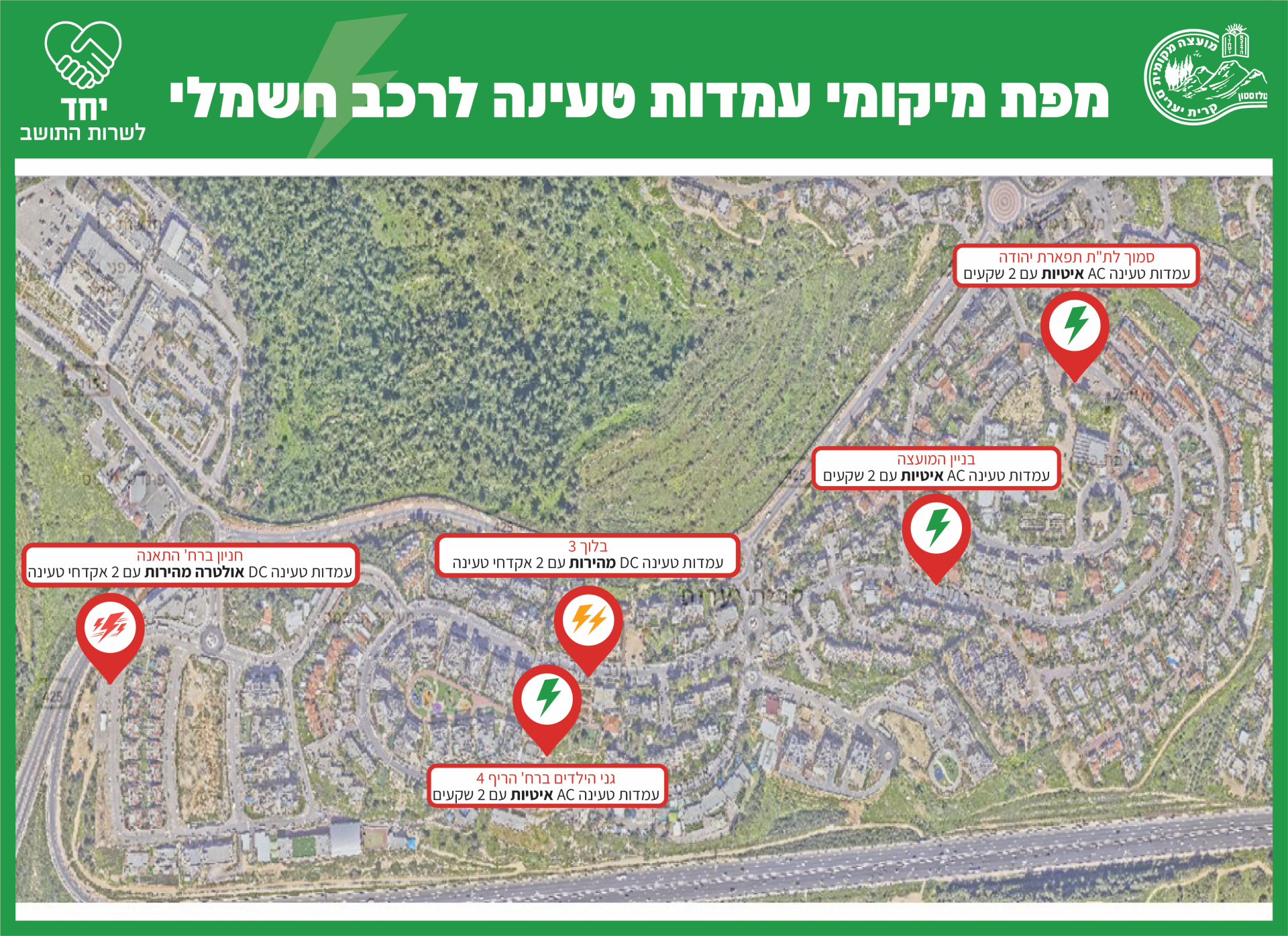 מפת מיקומי עמדות טעינה לרכב חשמלי